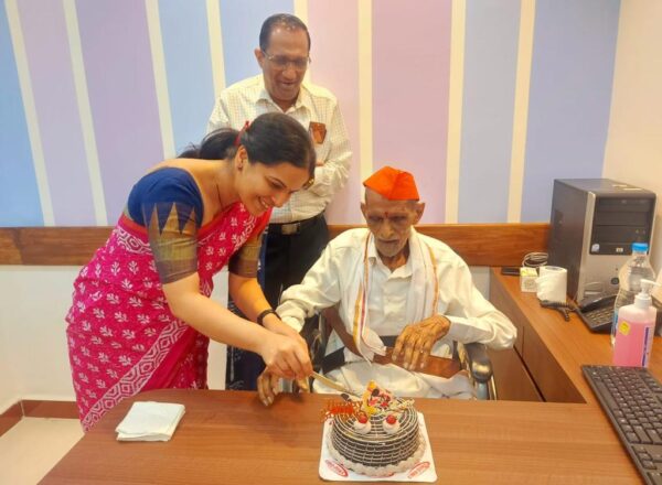 Happiness is When your elderly patient gets discharged from ICU after winning over a critical illness and comes back for follow up in good health, to celebrate his 100th birthday 🎂!